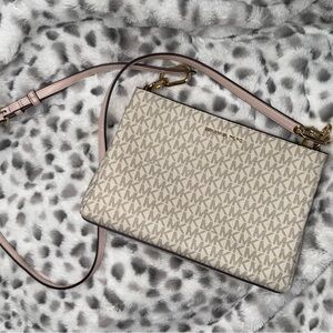 Michael Kors Monogram Crossbody Bag in Cream and Tan